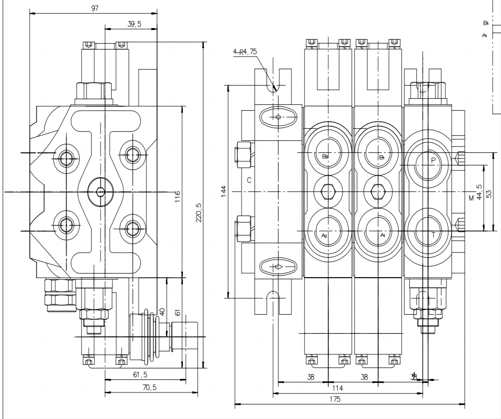 DCV60 يدوي صمام 2 صمام اتجاهي قطاع drawing image