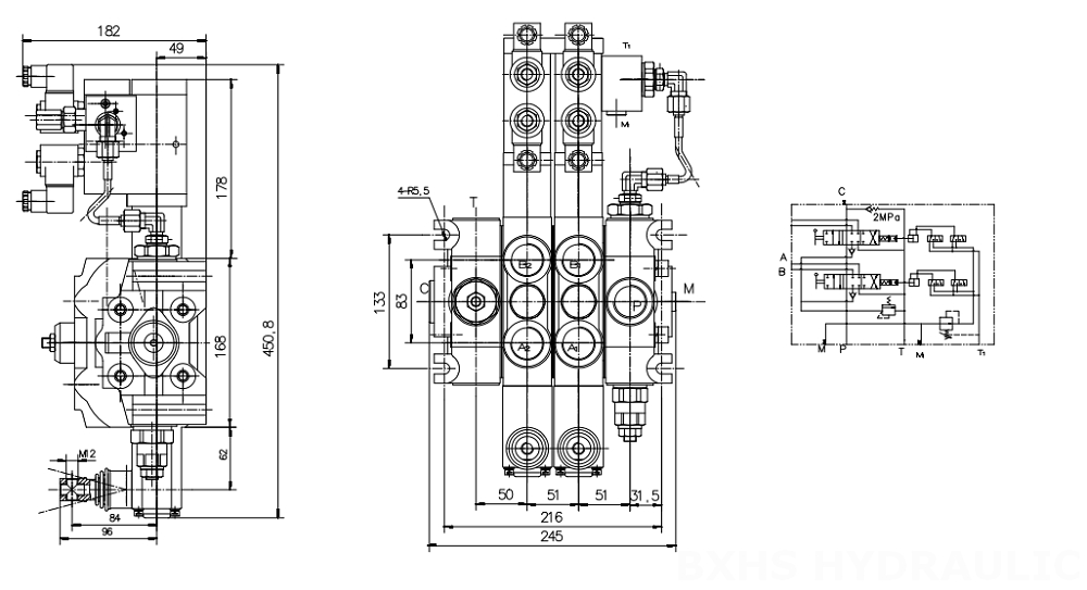 DCV200 كهروهيدروليكي صمام 2 صمام اتجاهي قطاع drawing image