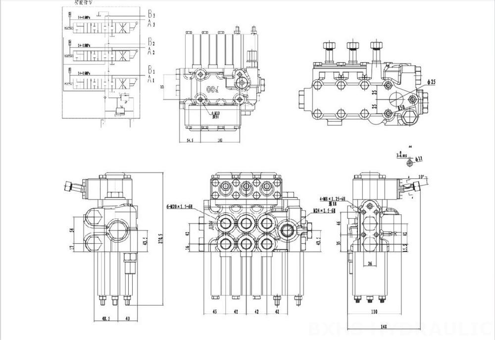MP80 يدوي صمام 3 الموزع الهيدروليكي drawing image