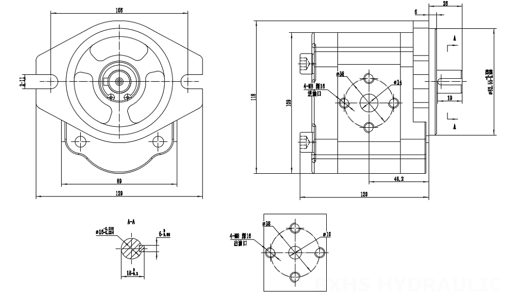 CBHS-FL304 4 سم مكعب/لفة مضخة التروس الهيدروليكية drawing image