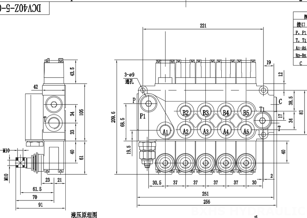 DCV40Z يدوي صمام 5 صمام اتجاهي كتلة واحدة drawing image