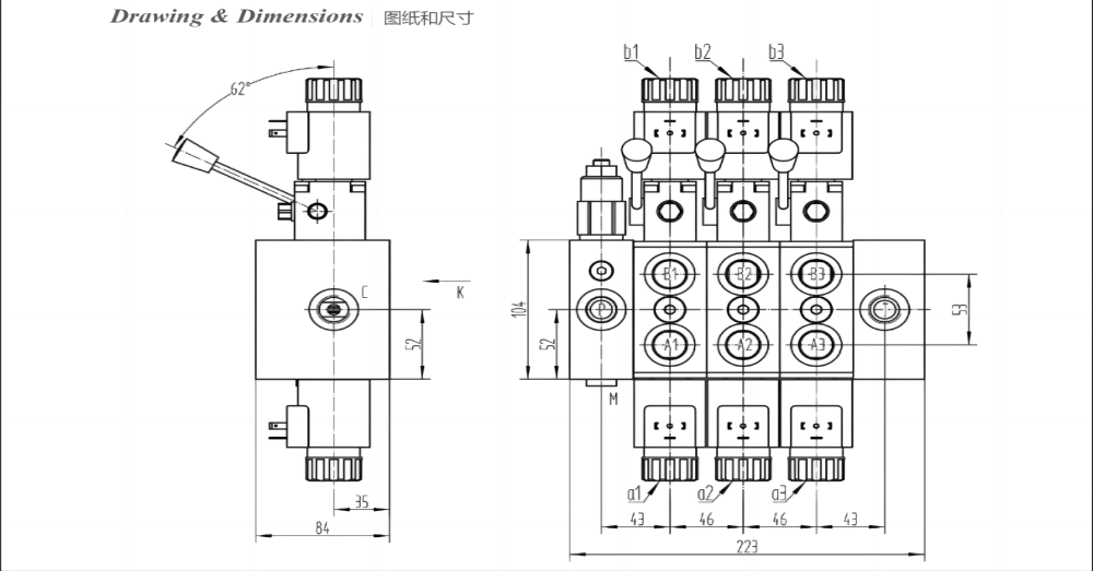 DCV58 ملف لولبي ويدوي صمام 3 صمام اتجاهي قطاع drawing image