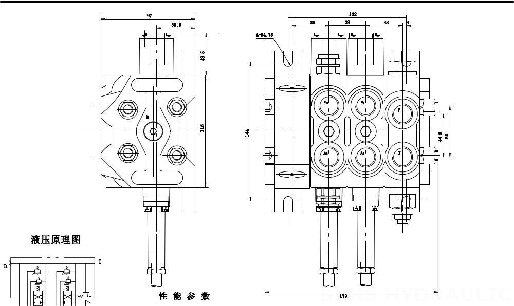 DCV60 كابل صمام 3 صمام اتجاهي قطاع drawing image