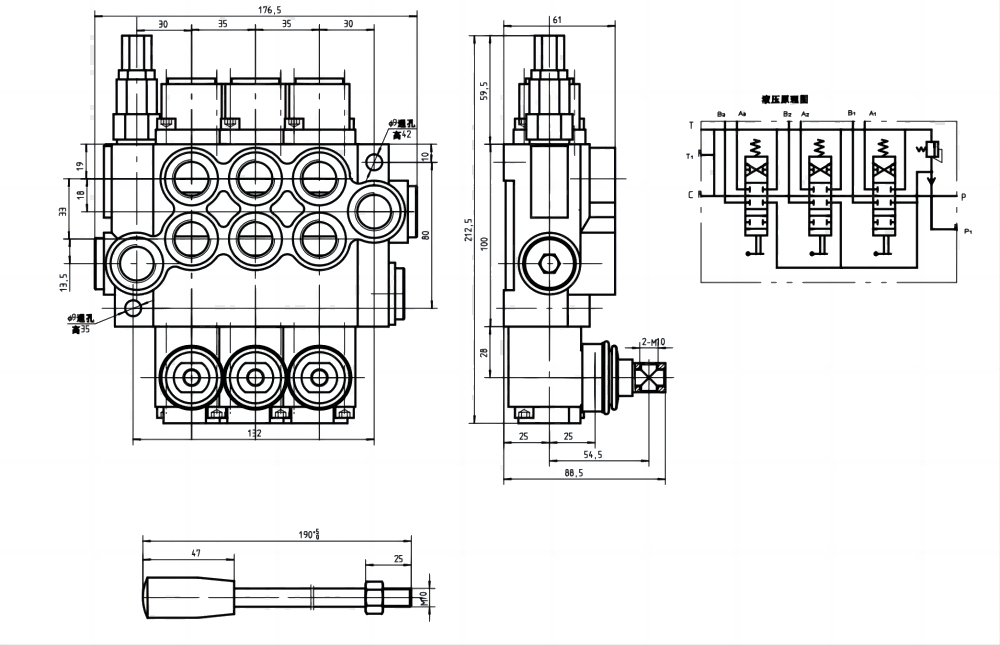 P40-G12-OT يدوي صمام 3 صمام اتجاهي كتلة واحدة drawing image