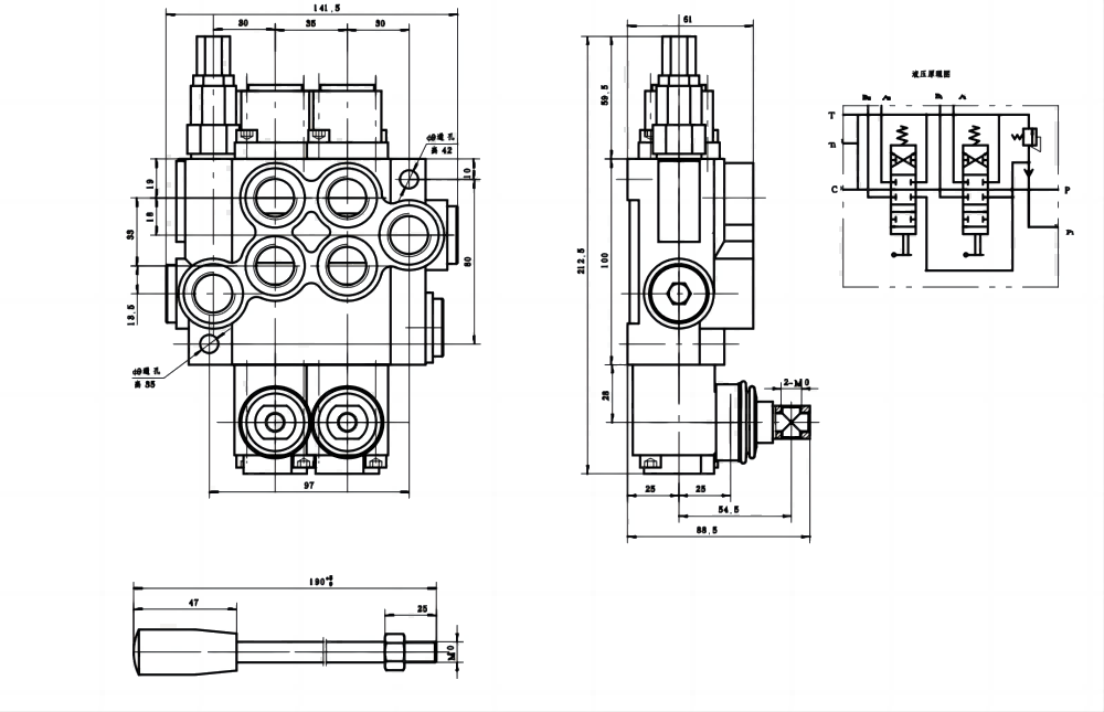 P40-G12 يدوي صمام 2 صمام اتجاهي كتلة واحدة drawing image