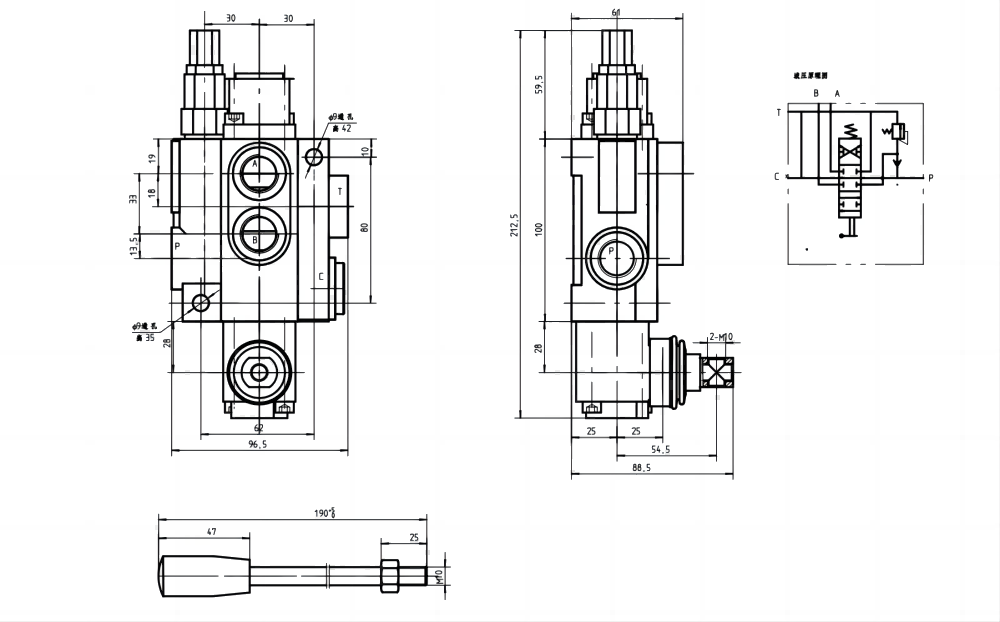 P40-G12 يدوي صمام 1 صمام اتجاهي كتلة واحدة drawing image