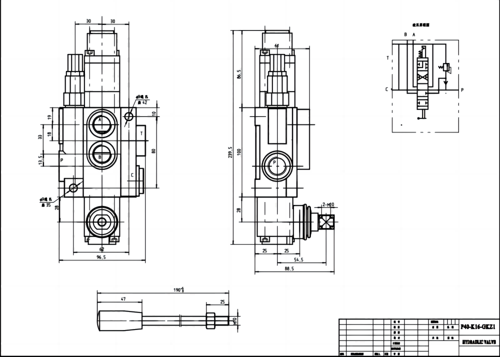 P40-QTW1 يدوي صمام 1 صمام اتجاهي كتلة واحدة drawing image