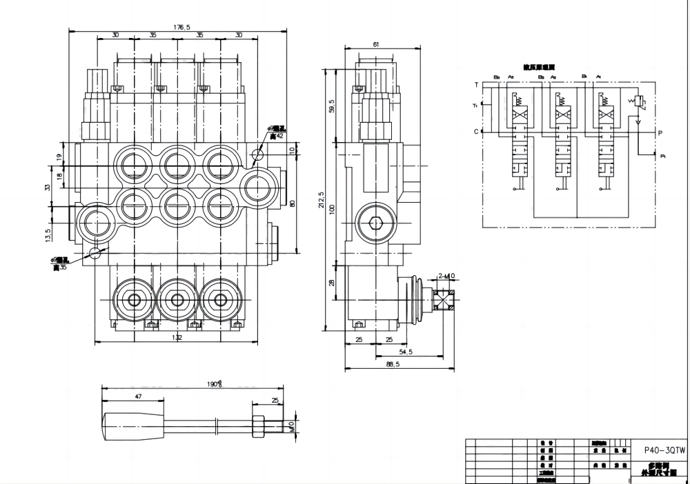 P40-G12-G38-3QTW يدوي صمام 3 صمام اتجاهي كتلة واحدة drawing image