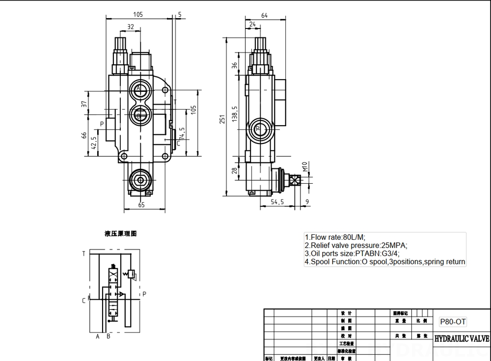 P80-G12-G34 يدوي صمام 1 صمام اتجاهي كتلة واحدة drawing image