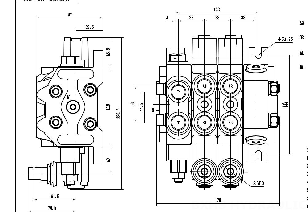 DCV60-Double control يدوي صمام 2 صمام اتجاهي قطاع drawing image