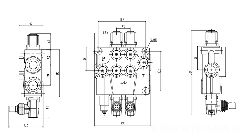 P120-G34-G1-OT يدوي صمام 2 صمام اتجاهي كتلة واحدة drawing image