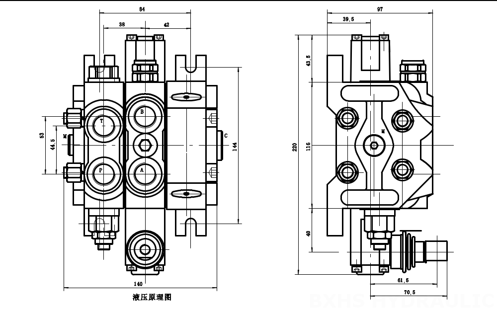 DCV60-G34 هيدروليكي صمام 1 صمام اتجاهي قطاع drawing image