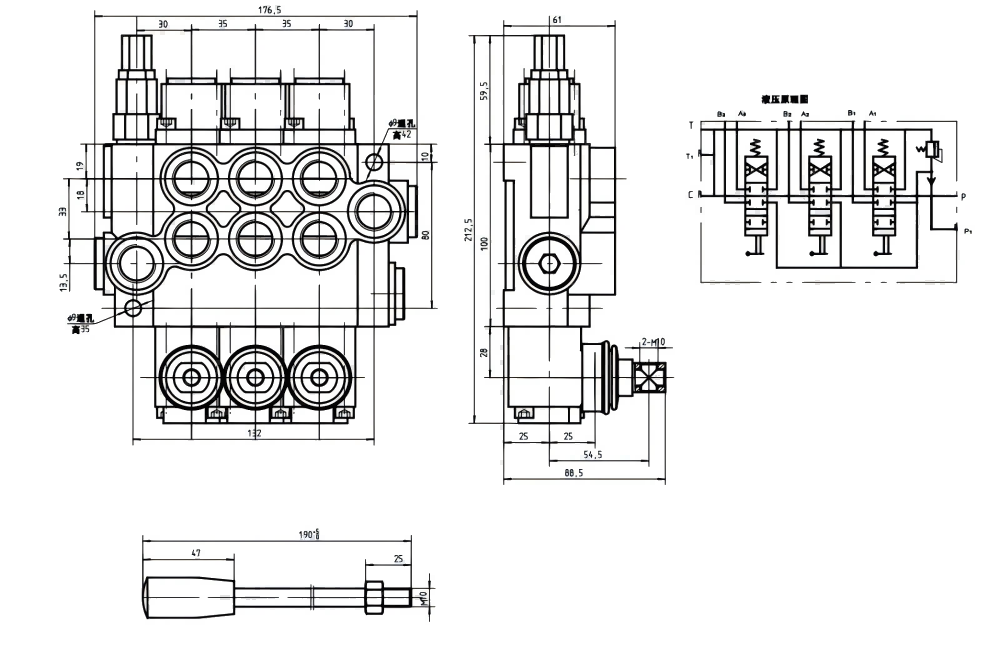 P40-G12 يدوي صمام 3 صمام اتجاهي كتلة واحدة drawing image