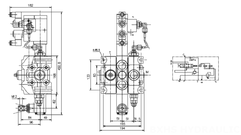 DCV200 كهروهيدروليكي صمام 1 صمام اتجاهي قطاع drawing image