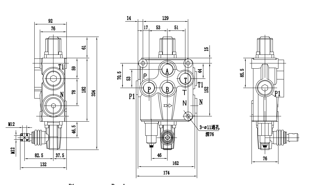 P120-G1-OT يدوي صمام 1 صمام اتجاهي كتلة واحدة drawing image