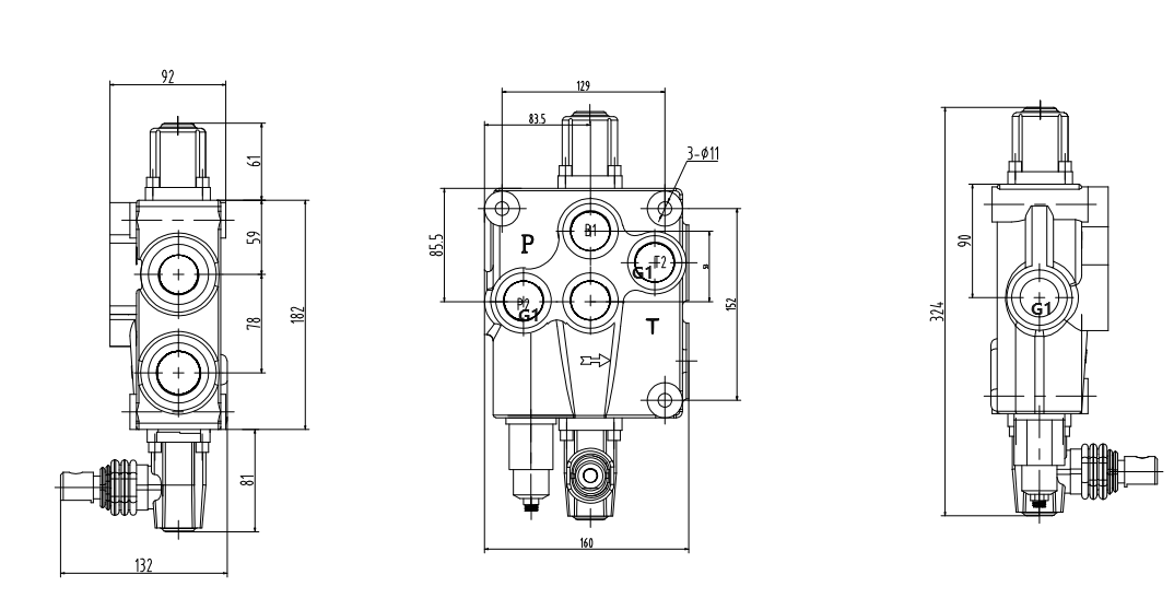 P120-G1 يدوي صمام 1 صمام اتجاهي كتلة واحدة drawing image