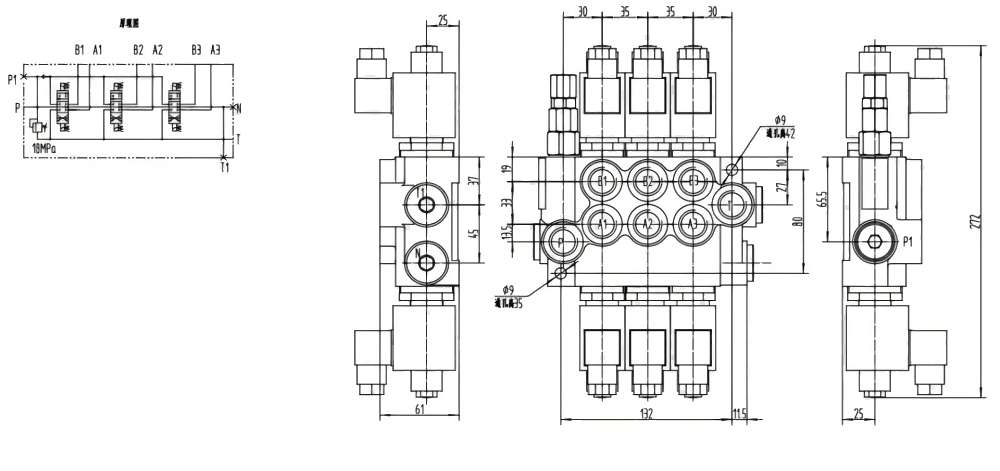 P40-DKL ملف لولبي صمام 3 صمام اتجاهي كتلة واحدة drawing image