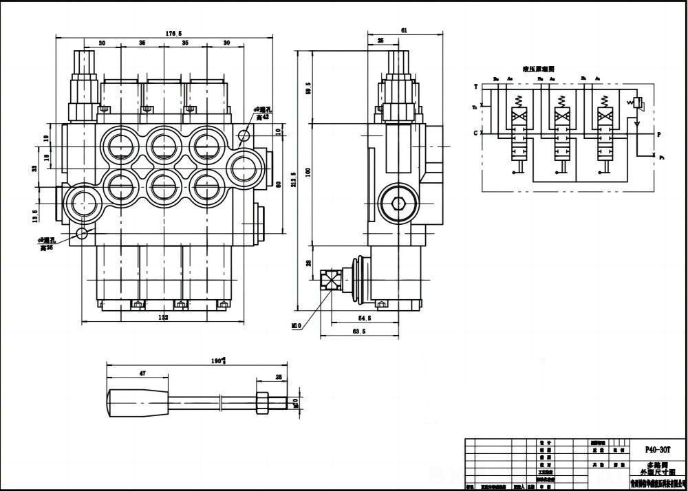 P40-G12-G38 يدوي صمام 3 صمام اتجاهي كتلة واحدة drawing image