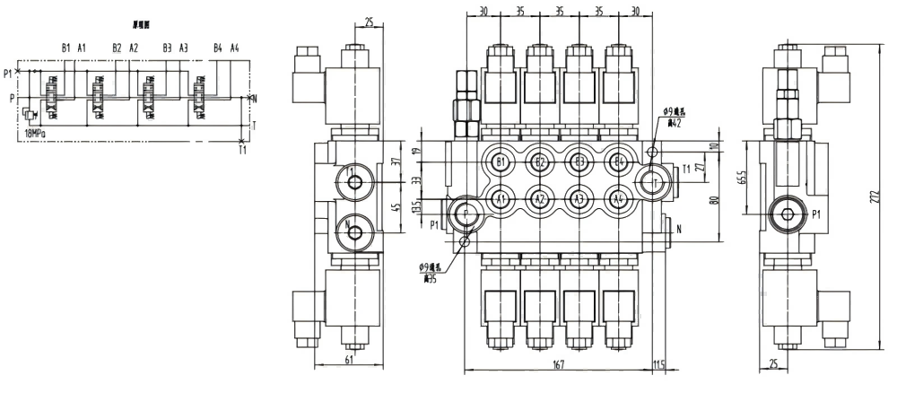 P40-DKL ملف لولبي صمام 4 صمام اتجاهي كتلة واحدة drawing image