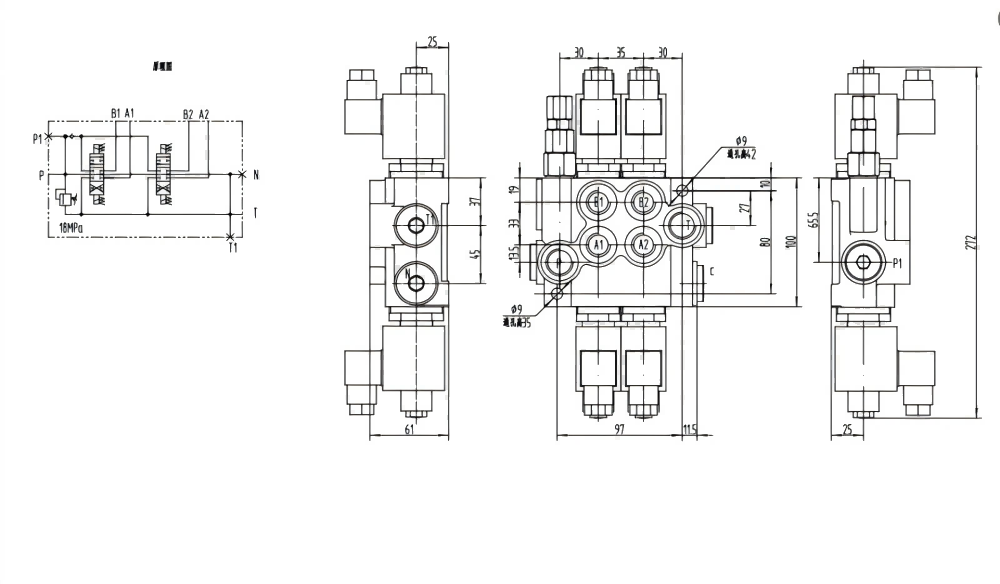 P40-DKL ملف لولبي صمام 2 صمام اتجاهي كتلة واحدة drawing image