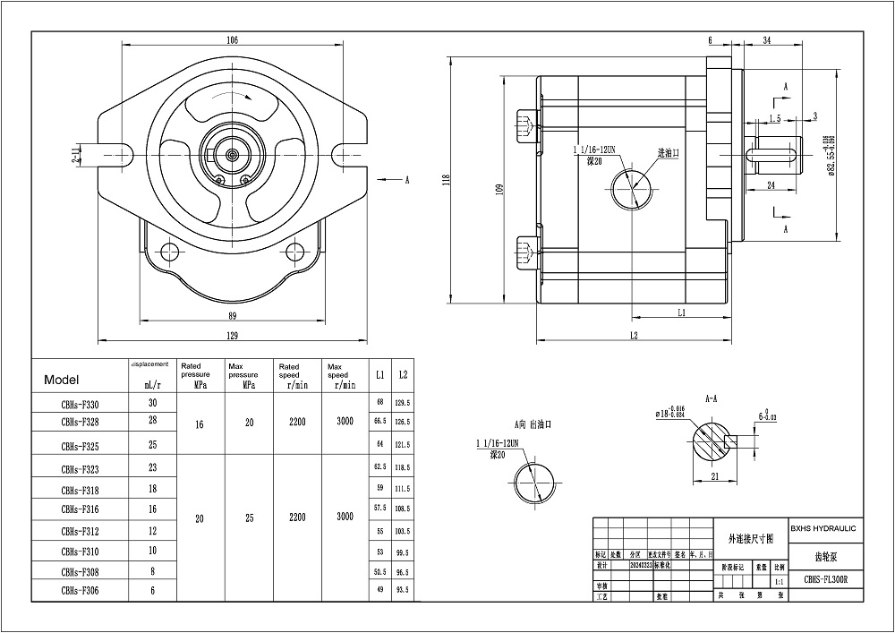 CBHS-FL-306 6 سنتيمتر مكعب/دورة مضخة التروس الهيدروليكية drawing image