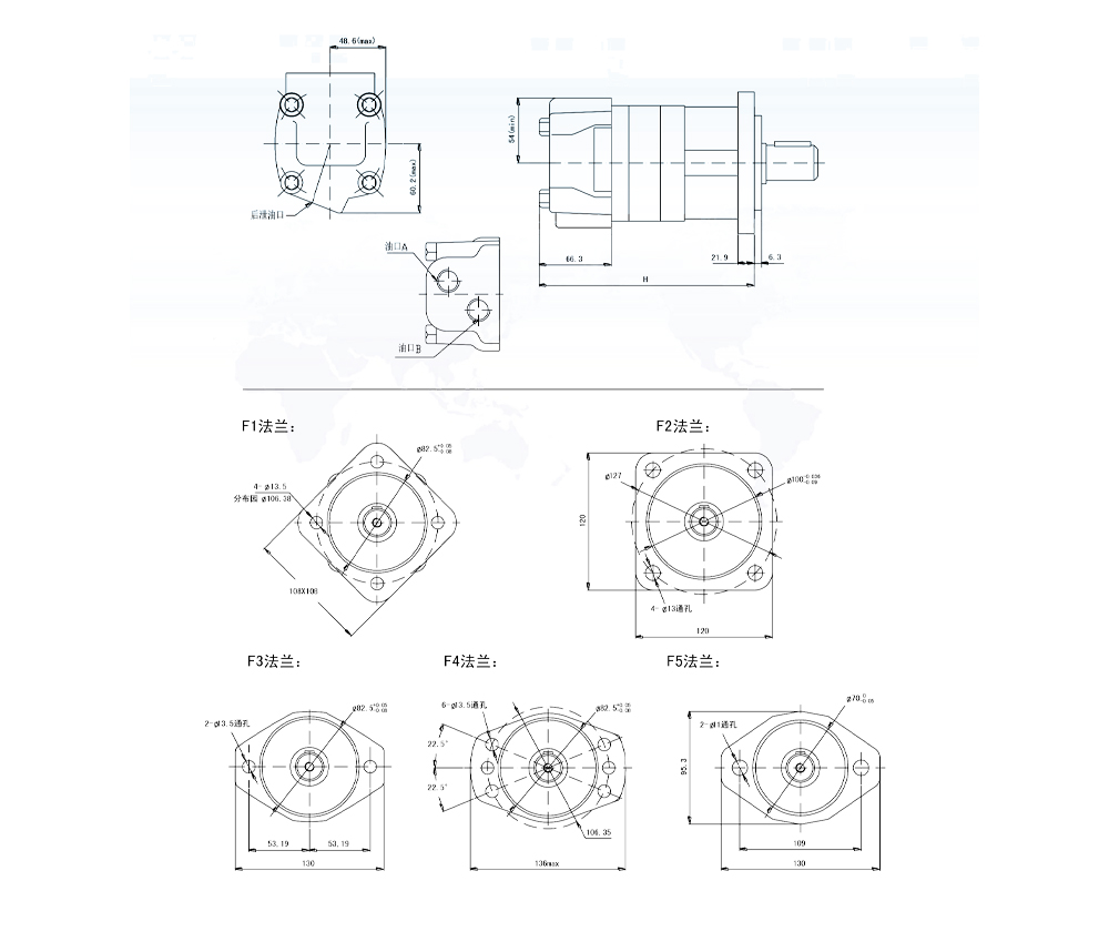 محرك هيدروليكي BM5_Cycloid ٨٠ سم مكعب/د ٧٥ لتر/دقيقة محرك هيدروليكي drawing image