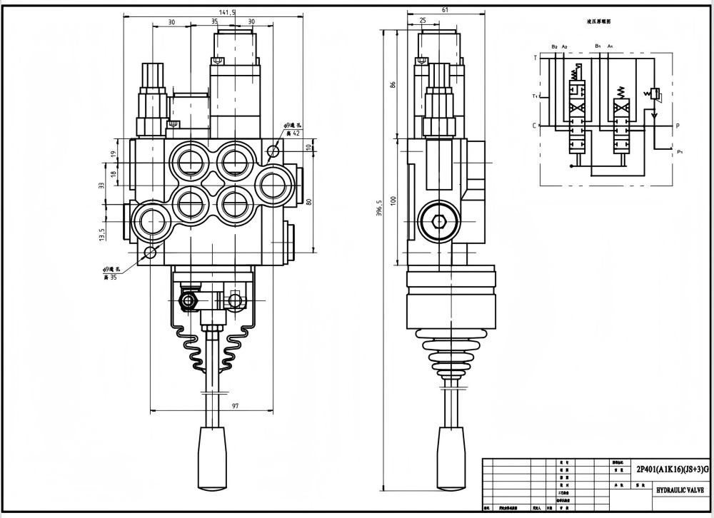P40-G12-G38-OT-QTW1 يدوي وذراع تحكم صمام 2 صمام اتجاهي أحادي الكتلة drawing image