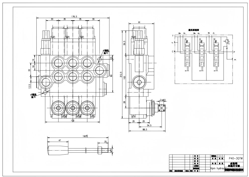 P40-G38-G12-QTW يدوي صمام 3 صمام اتجاهي أحادي الكتلة drawing image