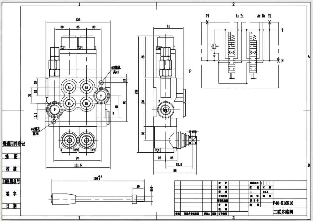P40-G12-G38-2QTW1 يدوي صمام 2 صمام اتجاهي أحادي الكتلة drawing image
