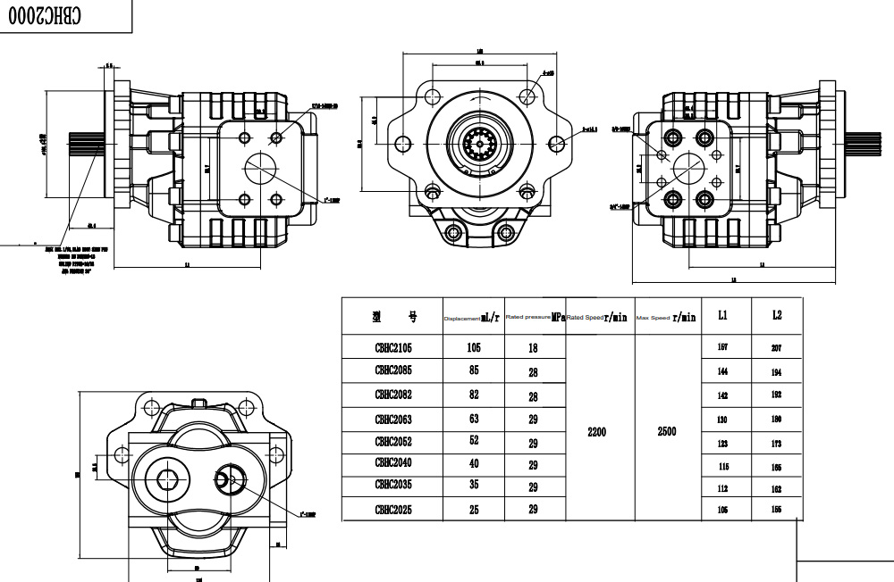 CBHC-2082 82 cc/rev 28 MPa (4061 psi) مضخة التروس الهيدروليكية drawing image