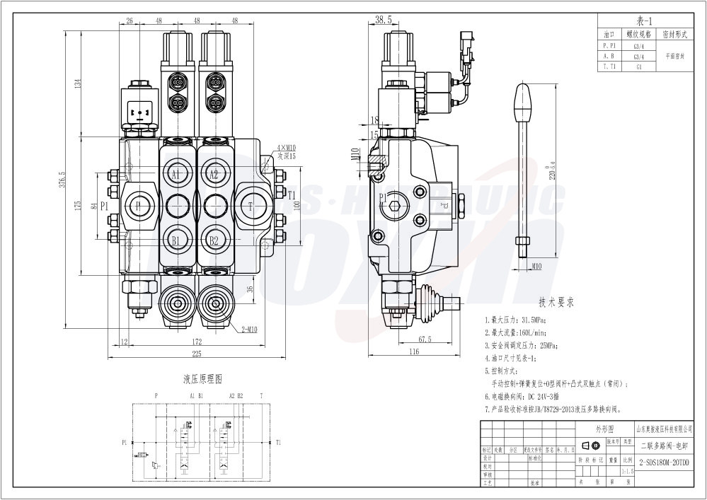OEM and ODM Services for SDS180-PG2-2OTDD Manual 2 Spool Sectional Valve drawing image