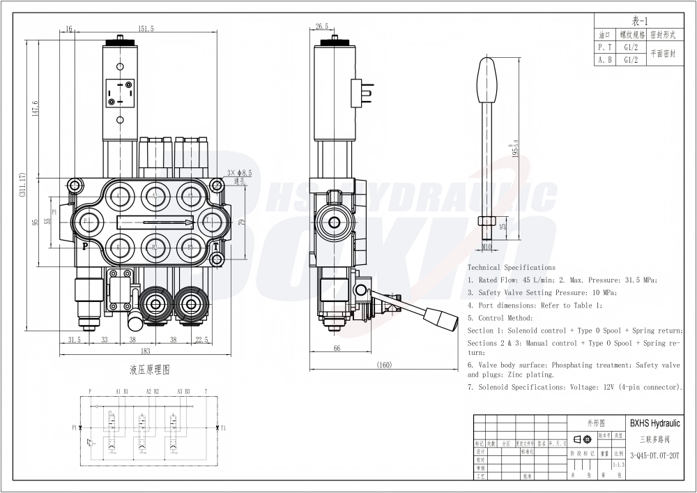 Q45-DT-2OT Hydraulic Monoblock Valve for Industrial Machinery drawing image